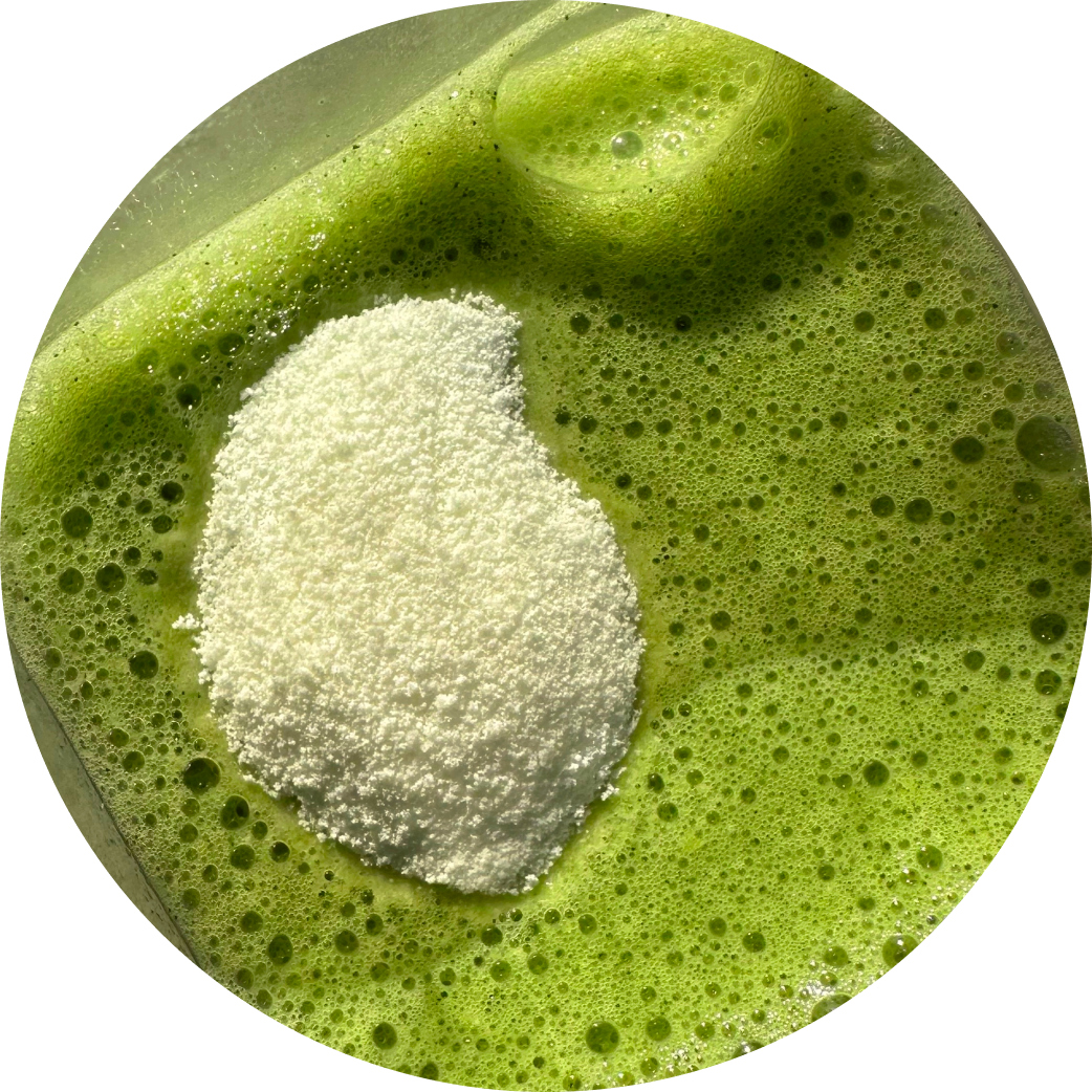 Pure marine collagen powder dissolves in a green smoothie